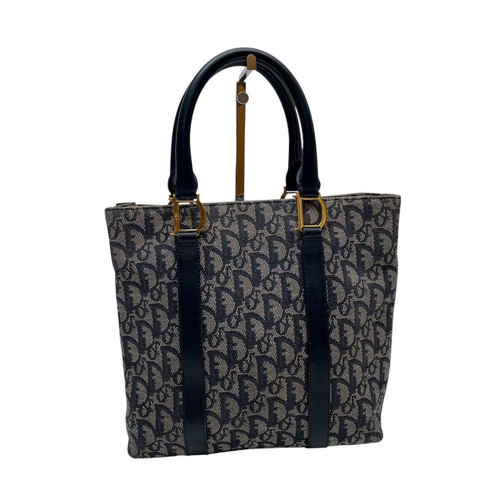 Dior Trotter Canvas Leather Hand Tote Navy — view 2