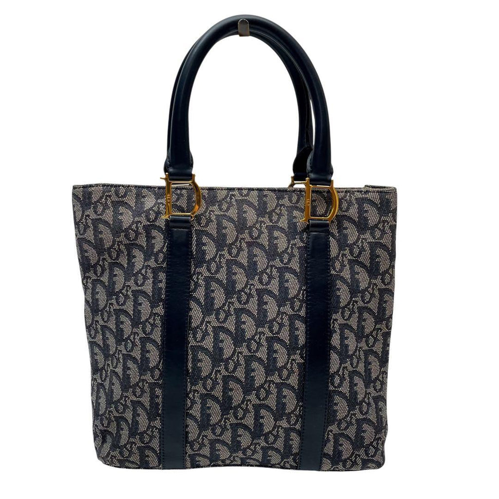 Dior Trotter Canvas Leather Hand Tote Navy — view 3