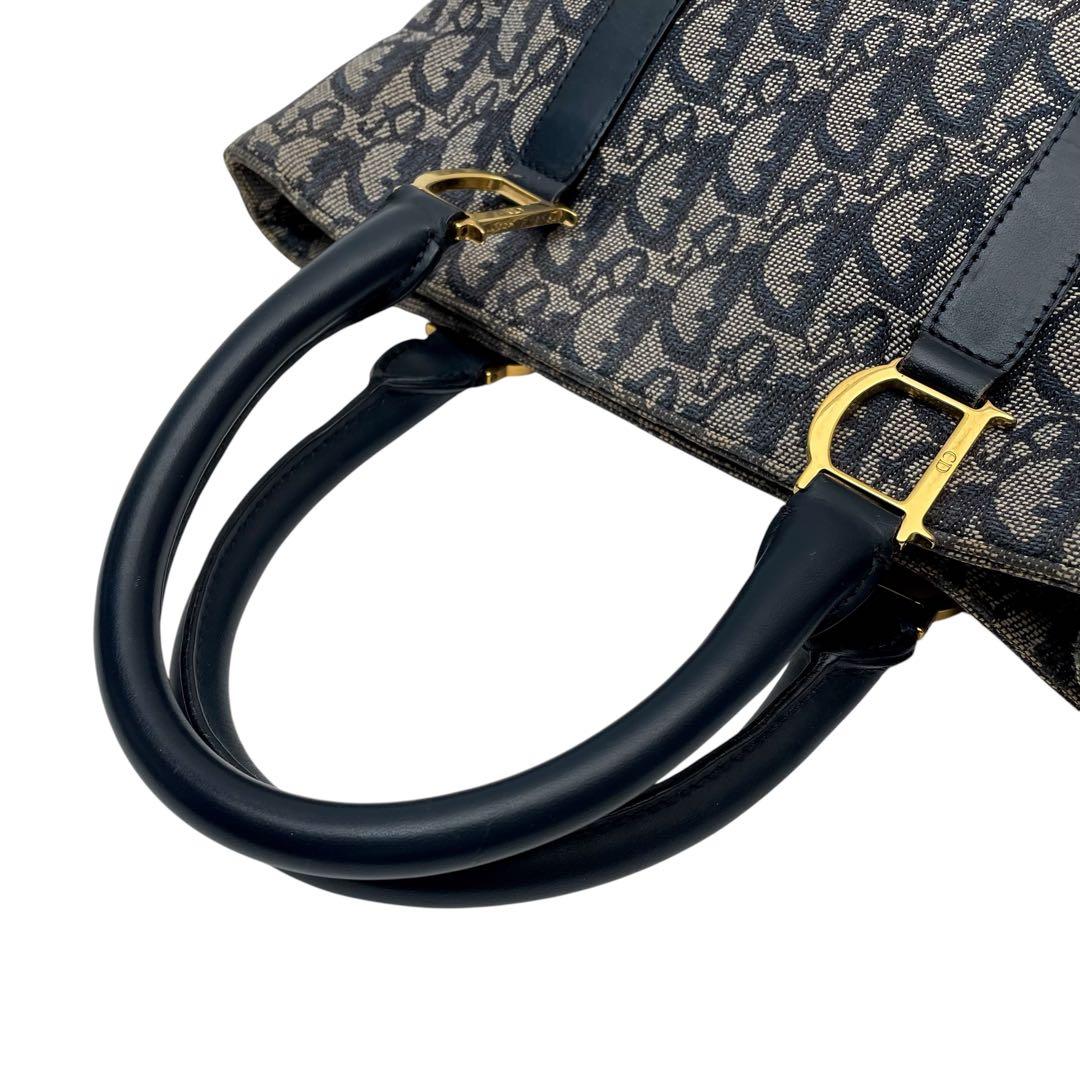 Dior Trotter Canvas Leather Hand Tote Navy — view 7