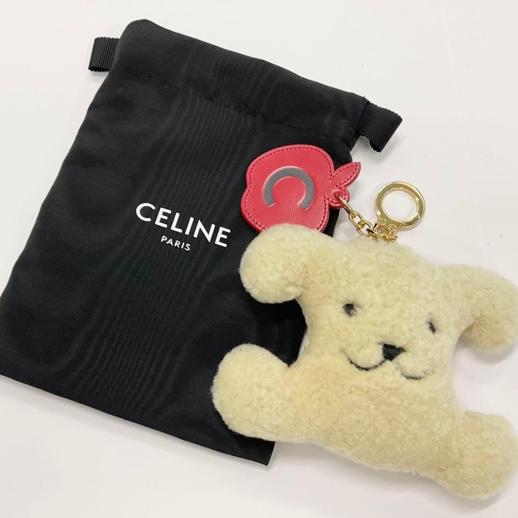 Celine Triomphe Pom Charm Apple Dog Beige Keychain — view 7