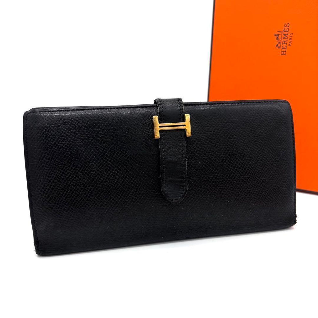 Hermes Bearn Souffle Bifold Wallet Epsom Black Gold