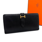 Hermes Bearn Souffle Bifold Wallet Epsom Black Gold