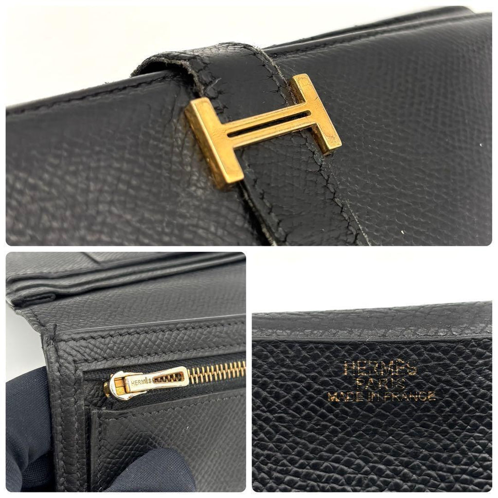 Hermes Bearn Souffle Bifold Wallet Epsom Black Gold — view 8