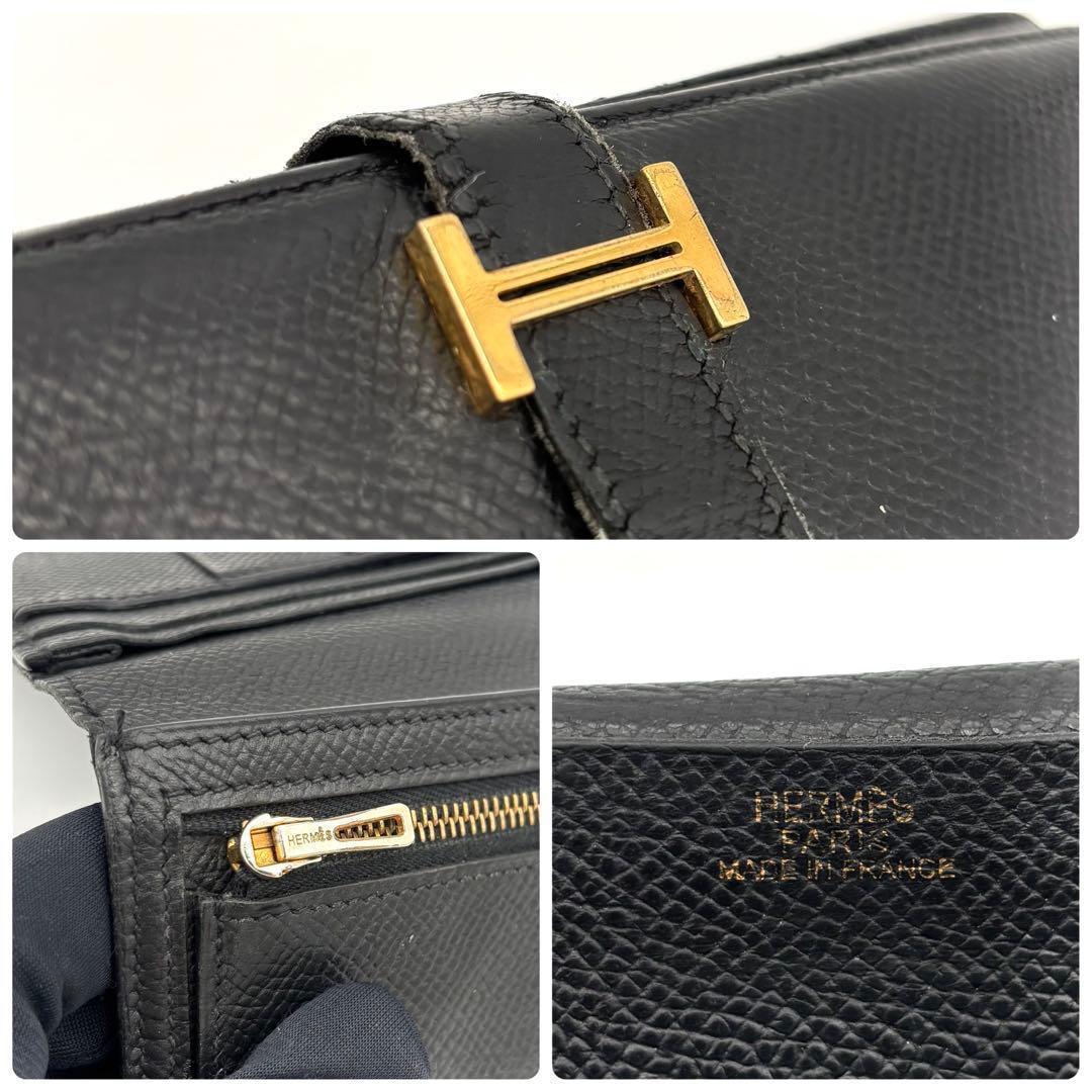 Hermes Bearn Souffle Bifold Wallet Epsom Black Gold — view 8