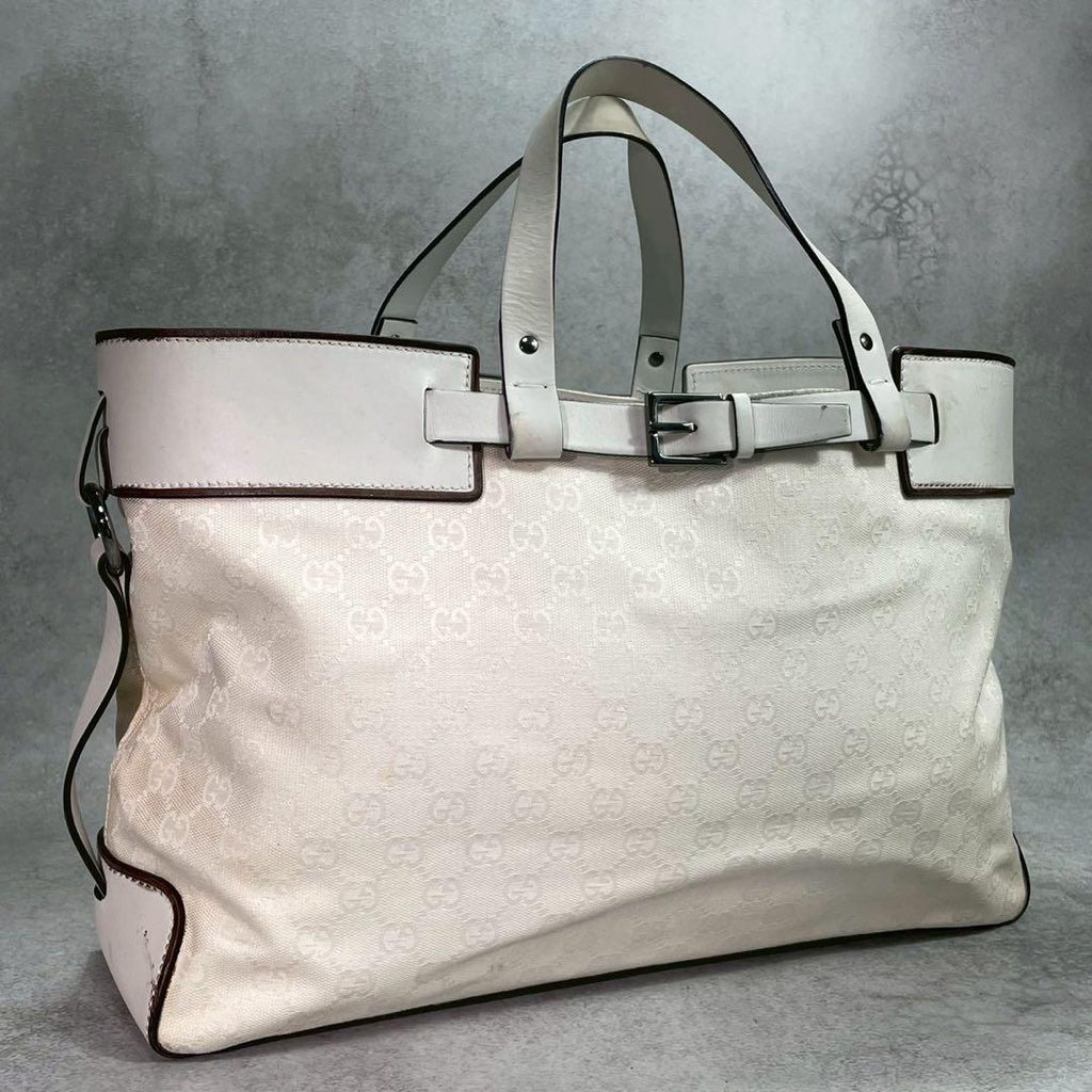 Gucci GG Tote White Canvas Leather Logo