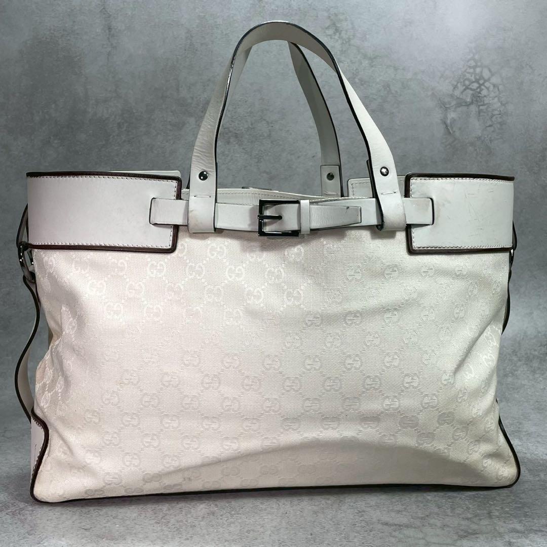 Gucci GG Tote White Canvas Leather Logo — view 2