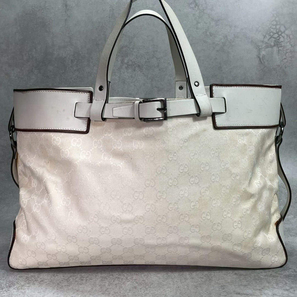 Gucci GG Tote White Canvas Leather Logo — view 3
