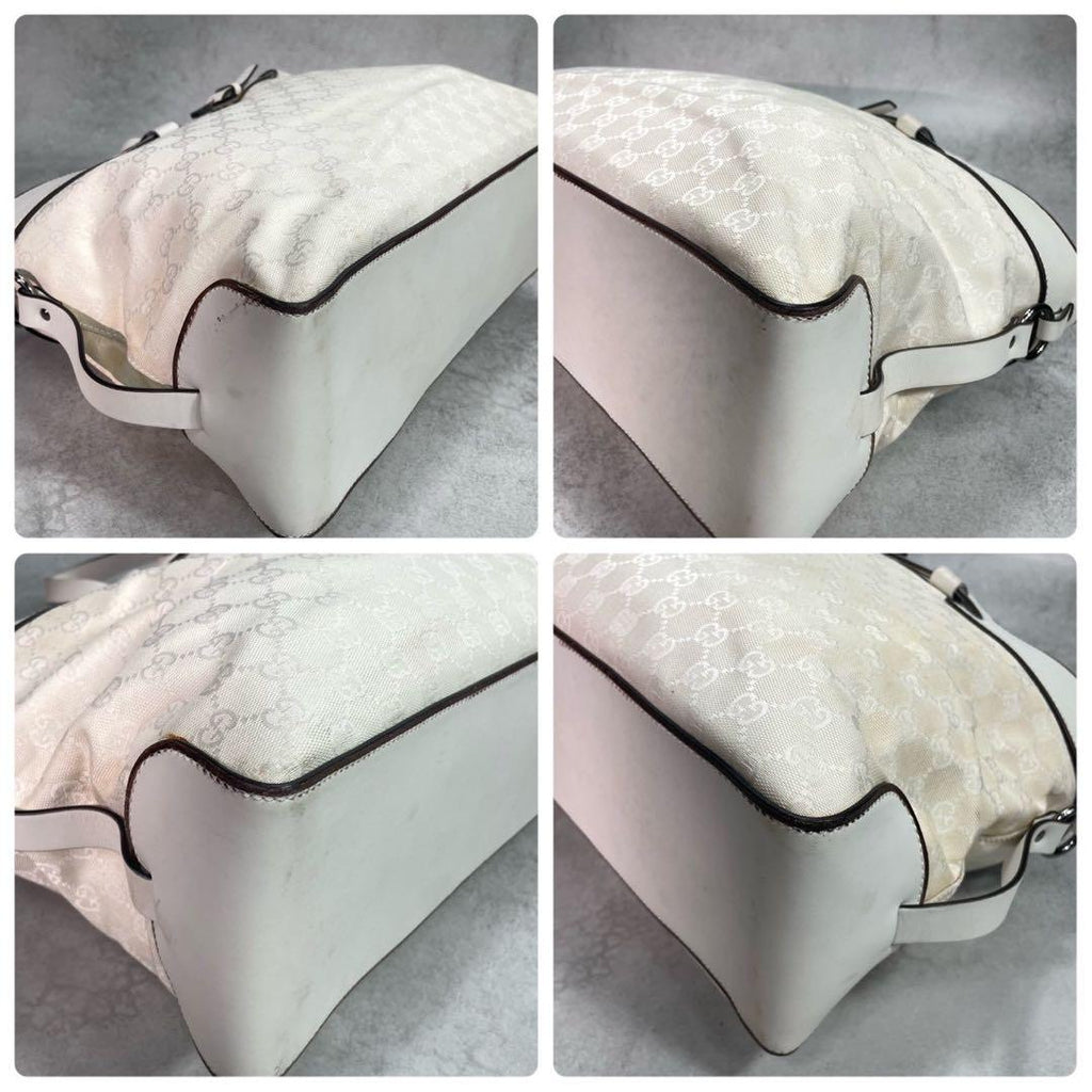 Gucci GG Tote White Canvas Leather Logo — view 9