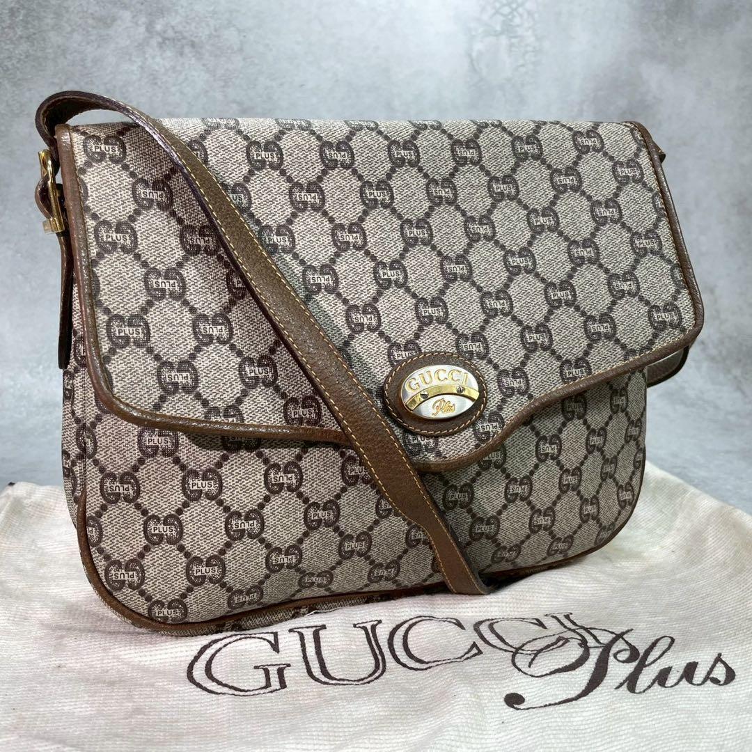 Gucci GG Shoulder Bag Brown Beige Leather Logo