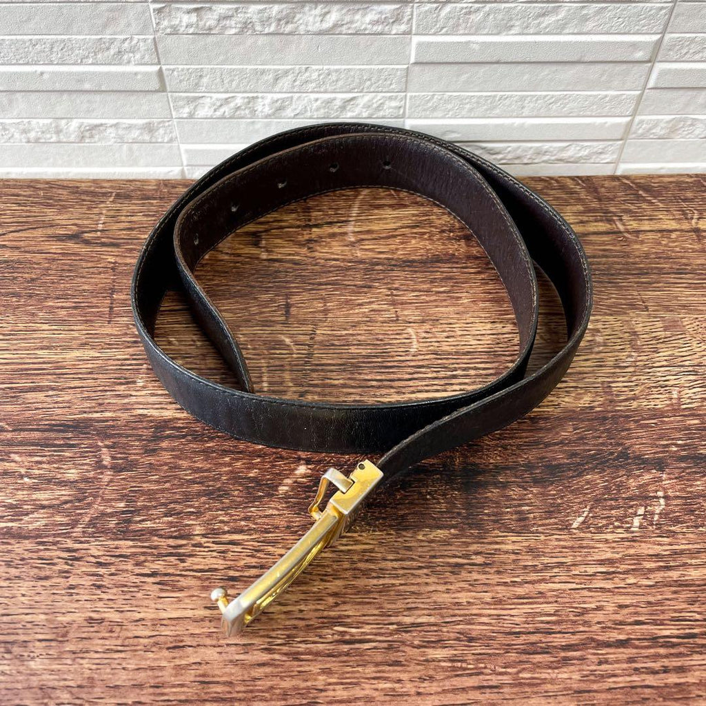 Celine Leather Triomphe Buckle Gold Belt Black Brown — view 2