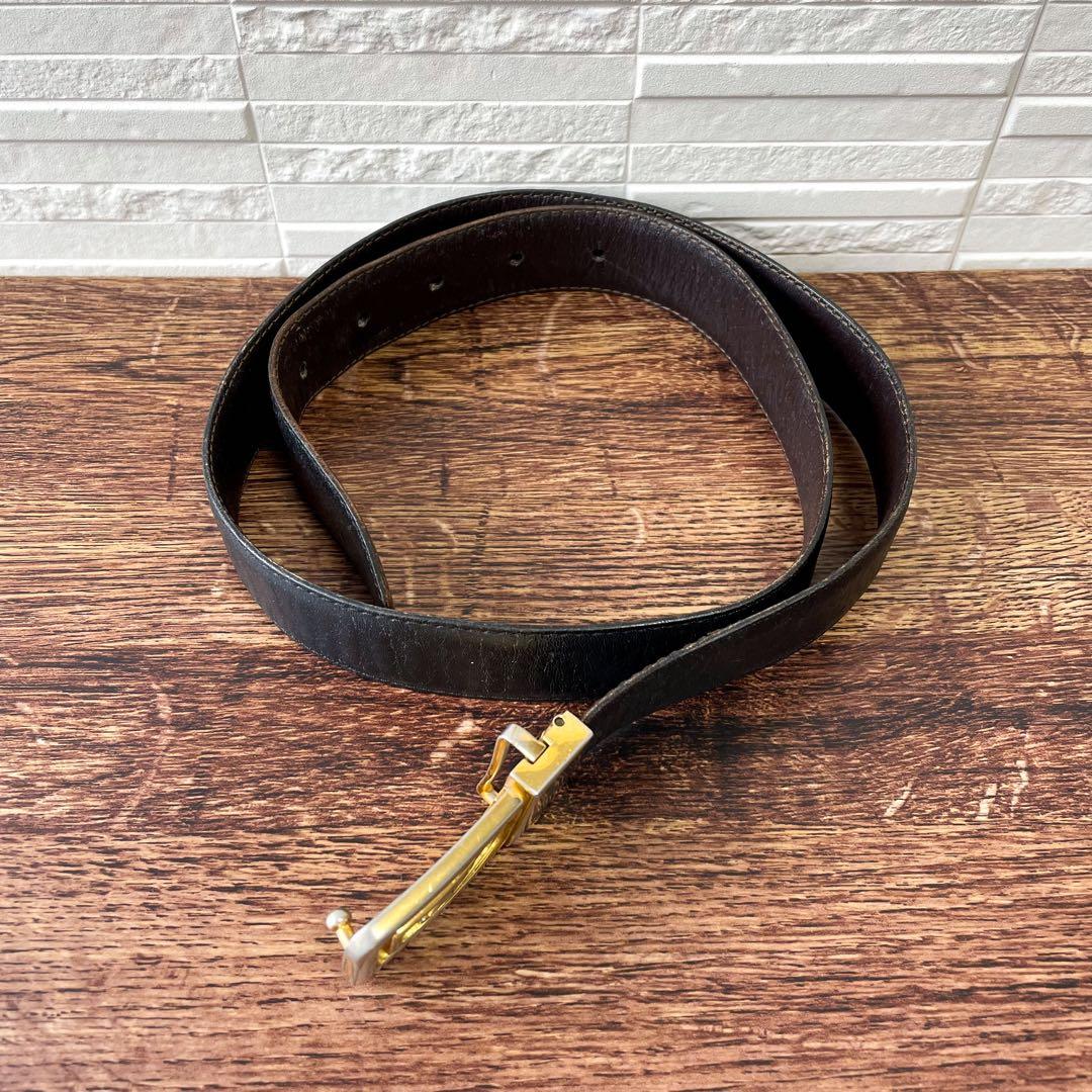 Celine Leather Triomphe Buckle Gold Belt Black Brown — view 2