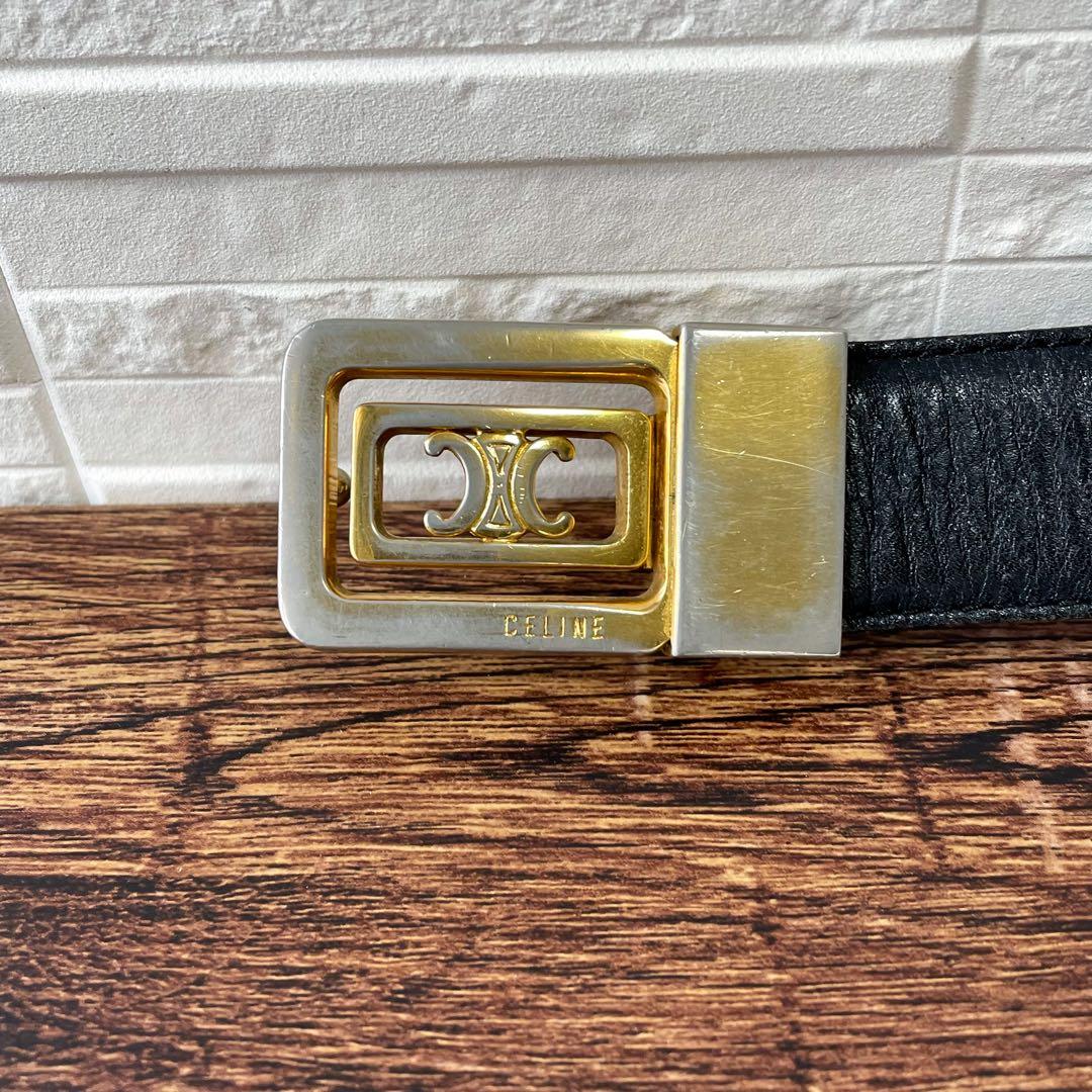 Celine Leather Triomphe Buckle Gold Belt Black Brown — view 6