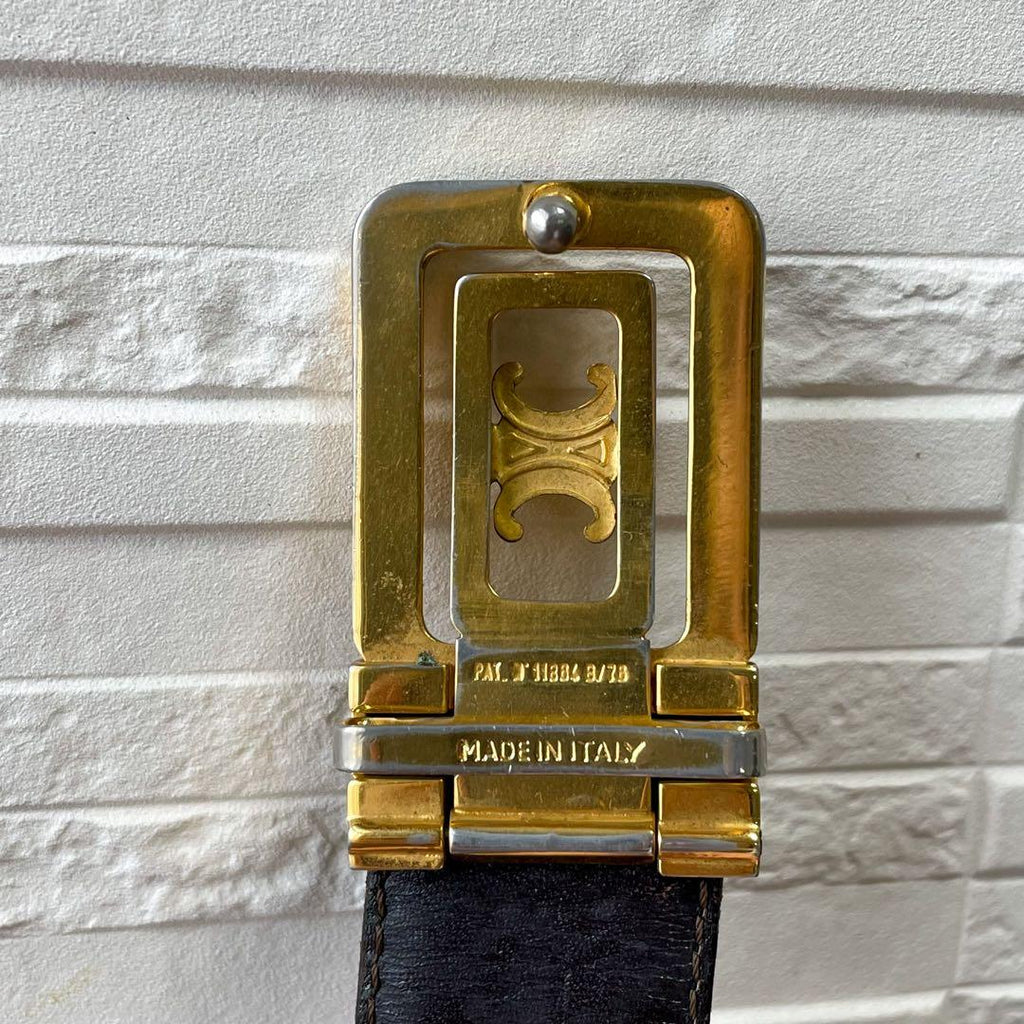 Celine Leather Triomphe Buckle Gold Belt Black Brown — view 7