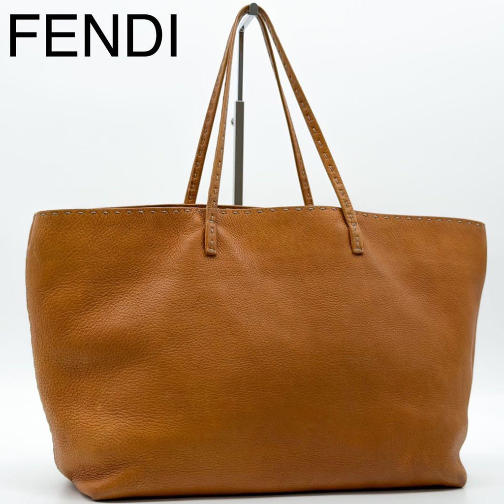 Fendi Selleria Cabas Tote Bag Leather Yellow Shoulder Roll
