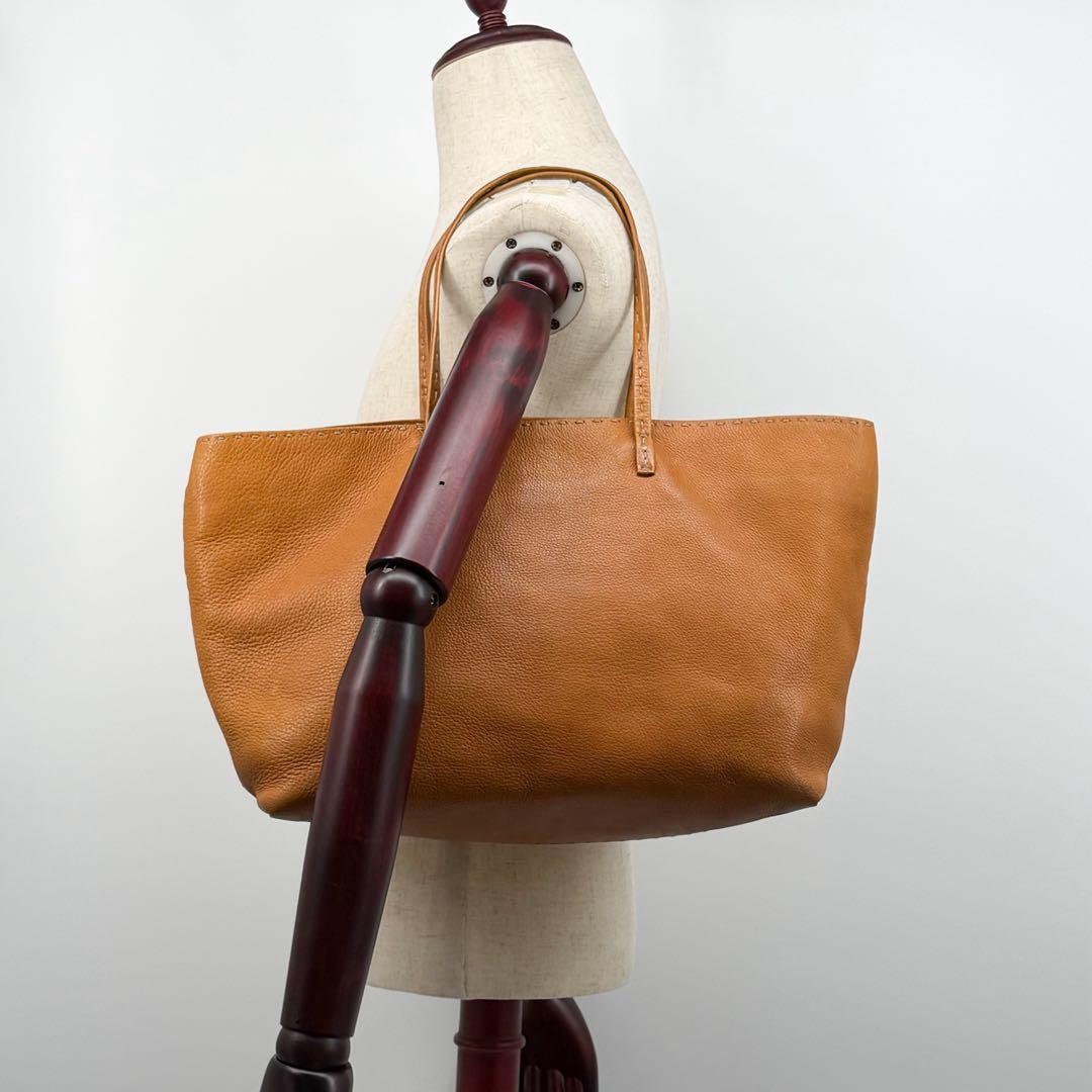 Fendi Selleria Cabas Tote Bag Leather Yellow Shoulder Roll