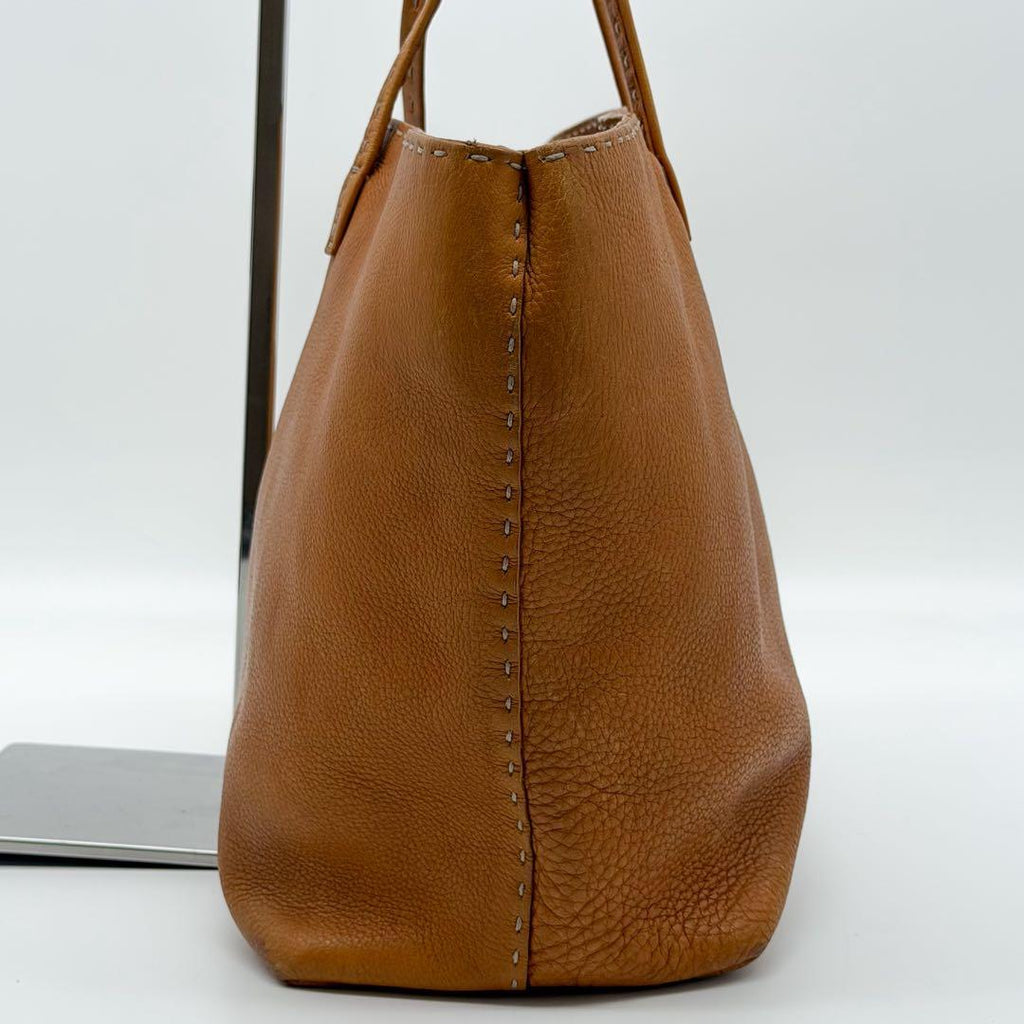 Fendi Selleria Cabas Tote Bag Leather Yellow Shoulder Roll