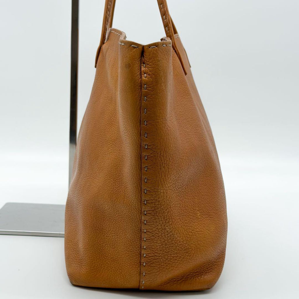 Fendi Selleria Cabas Tote Bag Leather Yellow Shoulder Roll