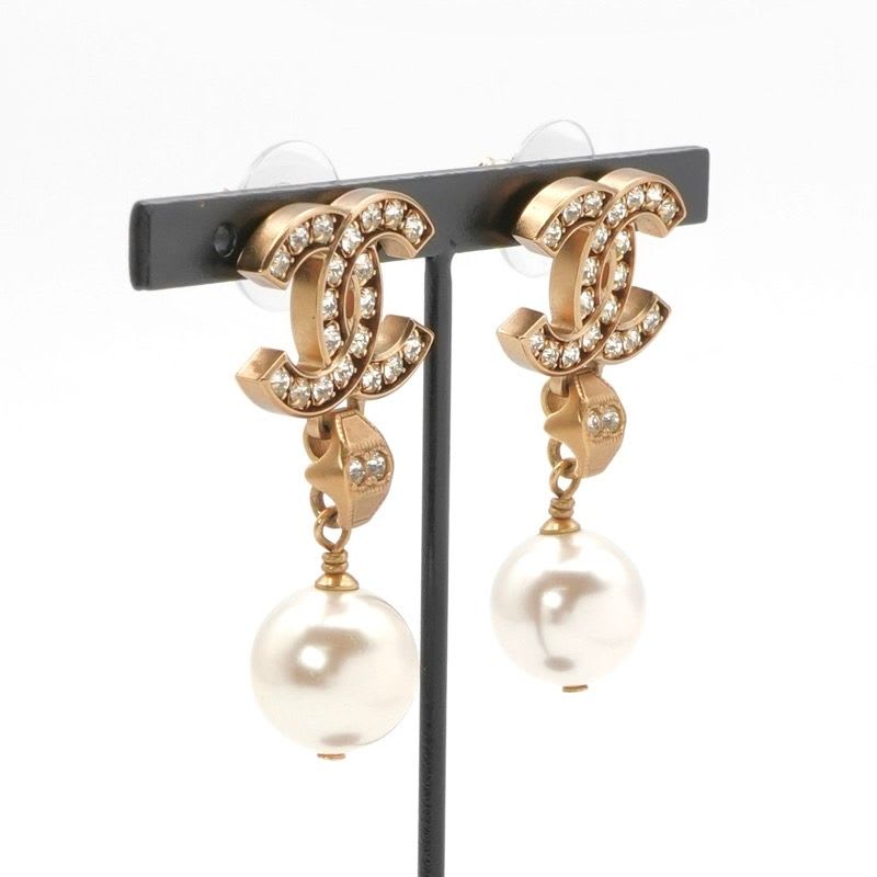 Chanel Earrings Gold Coco Mark Rhinestone — view 8