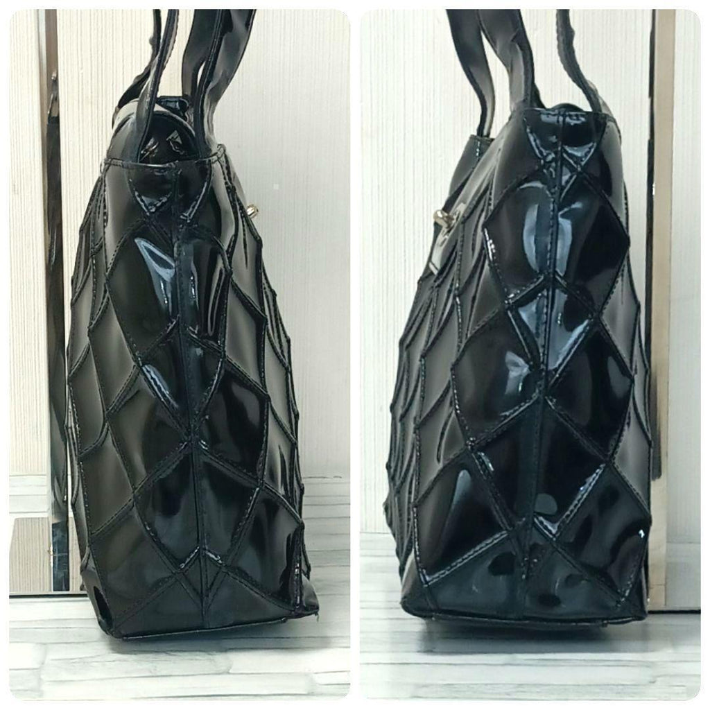 Chanel Quilted Enamel Tote Shoulder Bag Black — view 3