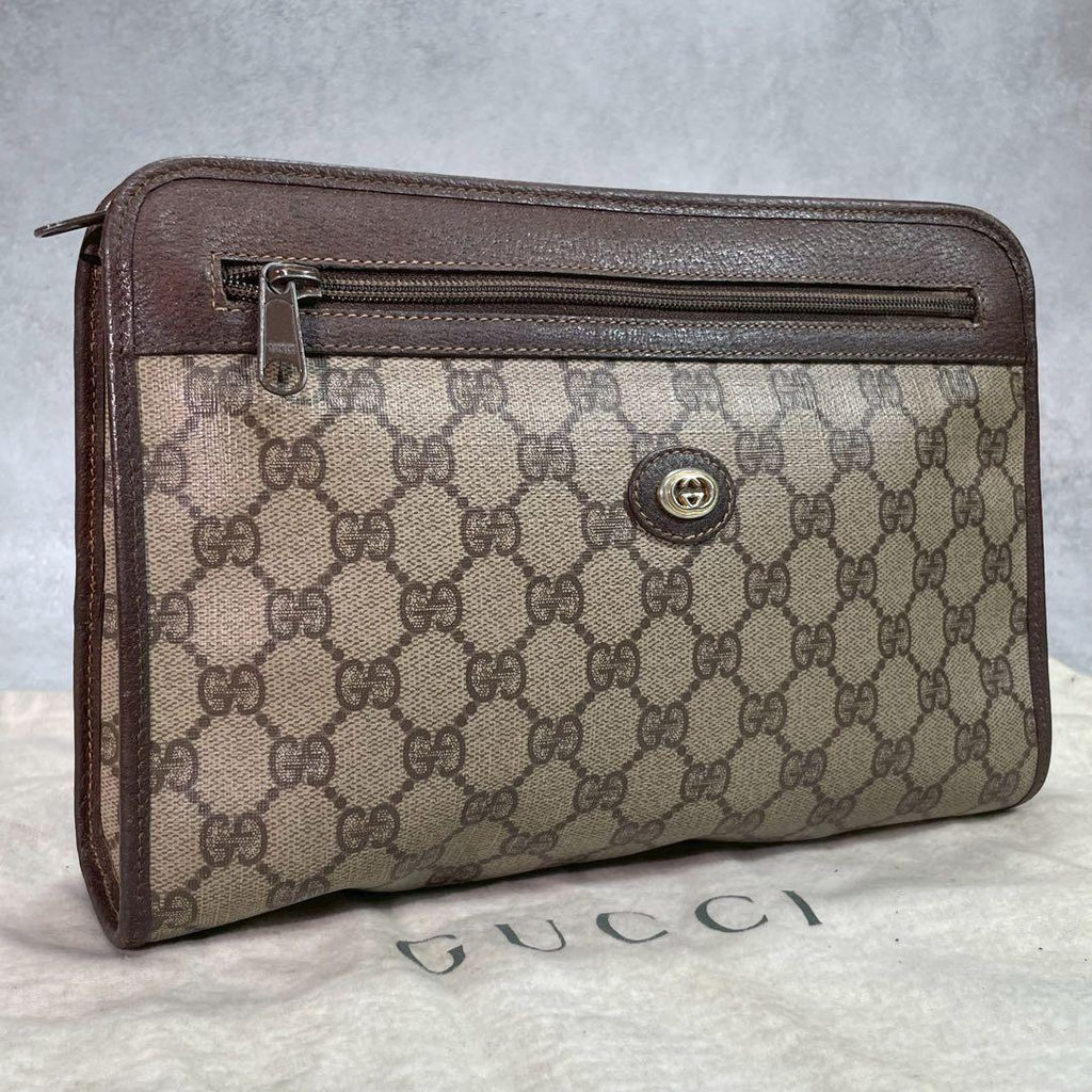 Gucci GG Clutch Brown Leather Logo Second