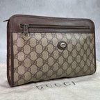 Gucci GG Clutch Brown Leather Logo Second