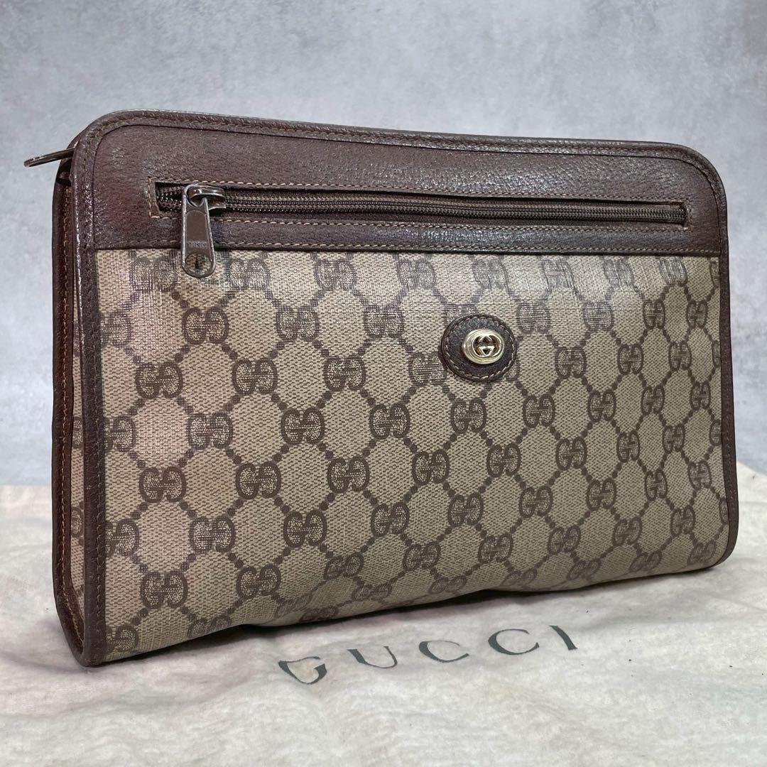 Gucci GG Clutch Brown Leather Logo Second