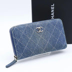 Chanel Quilted Denim Compact Zip Wallet