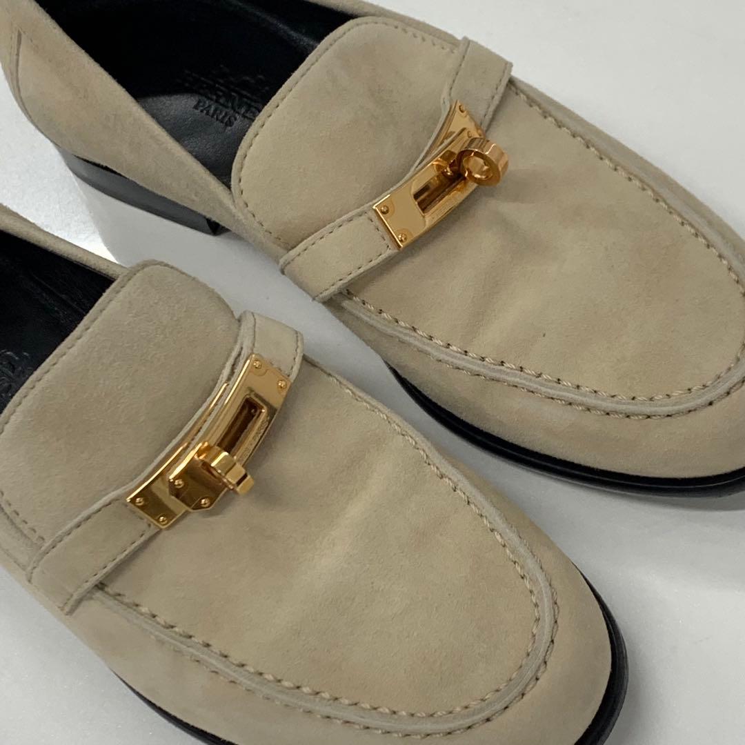 Hermes D'estaing Suede Kelly Hardware Loafers Beige — view 2