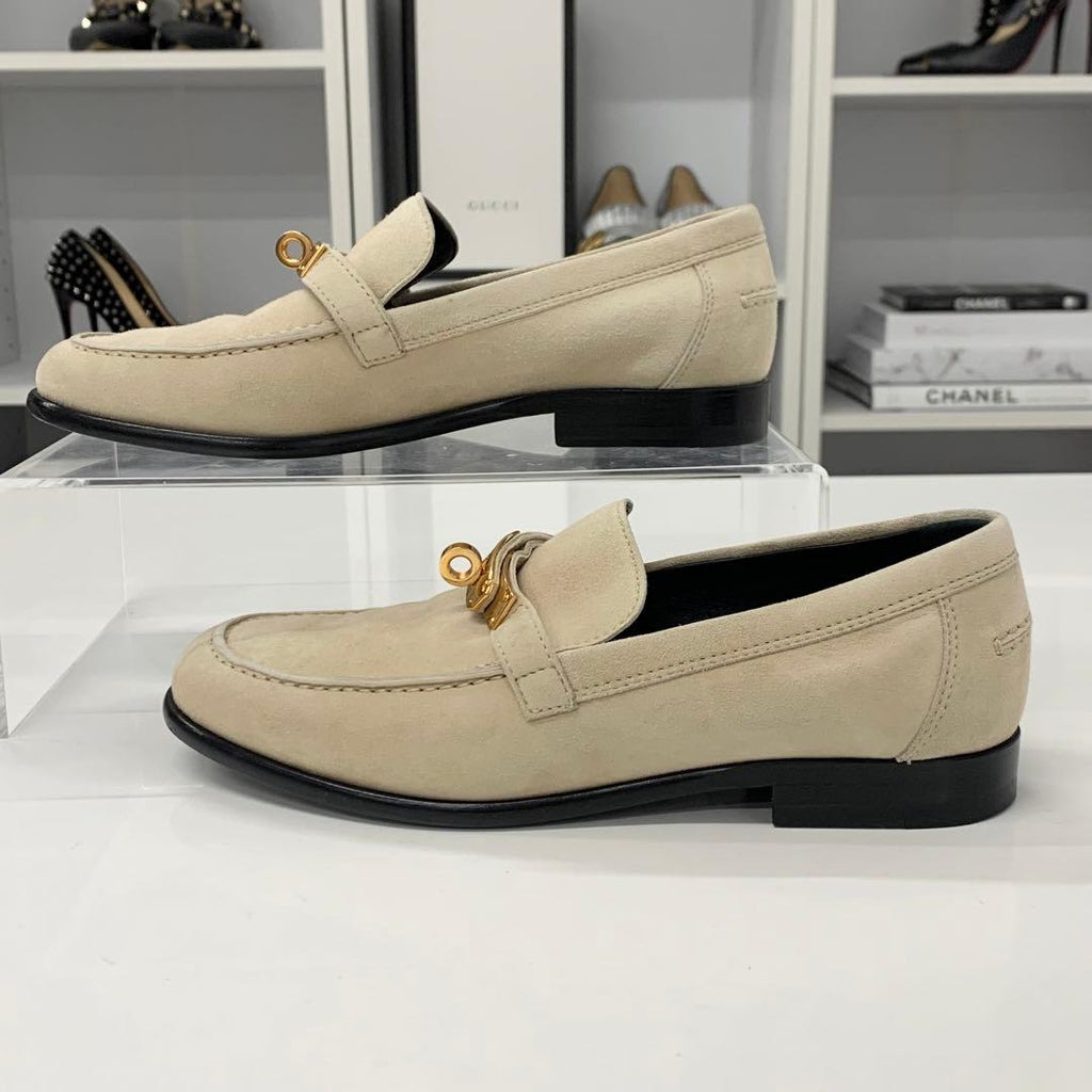Hermes D'estaing Suede Kelly Hardware Loafers Beige — view 4