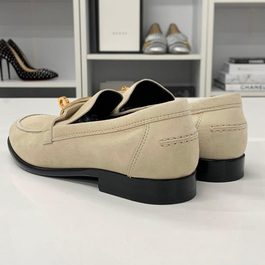 Hermes D'estaing Suede Kelly Hardware Loafers Beige — view 5