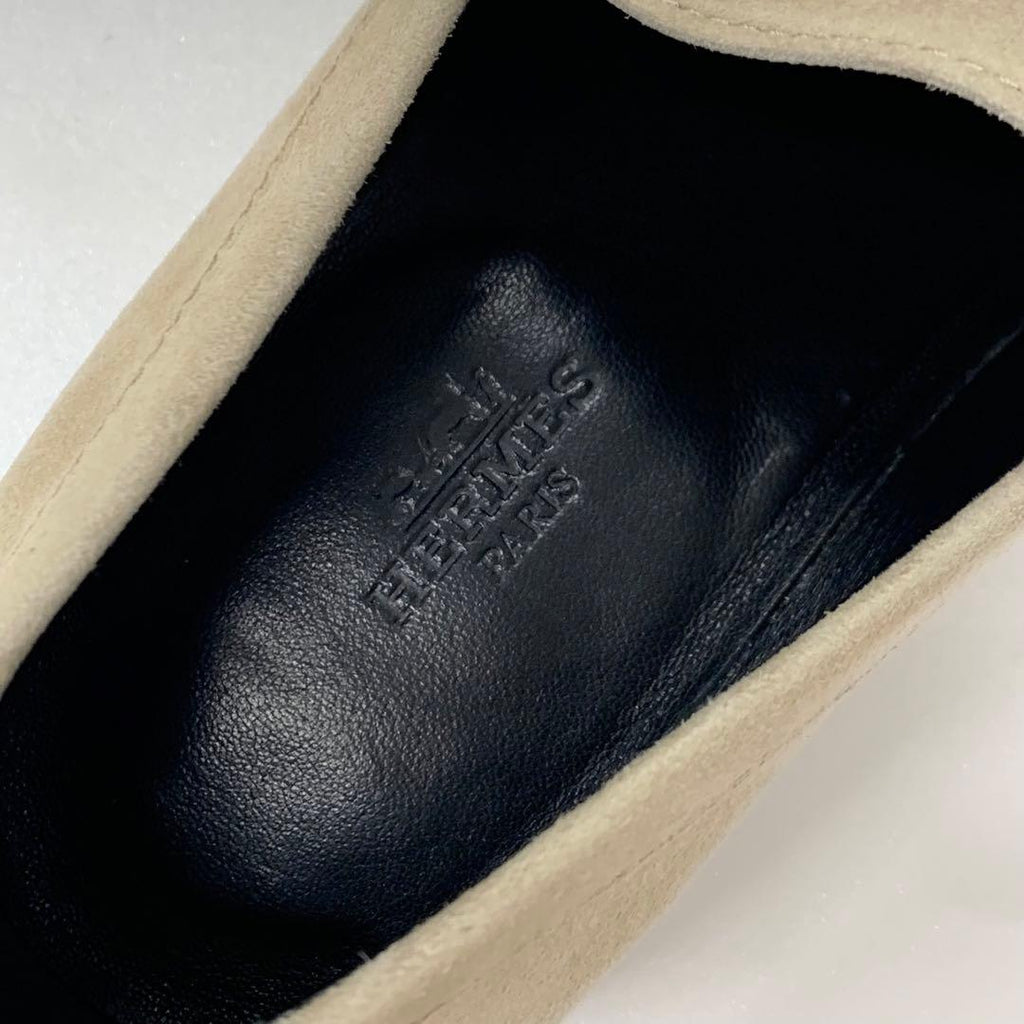 Hermes D'estaing Suede Kelly Hardware Loafers Beige — view 8