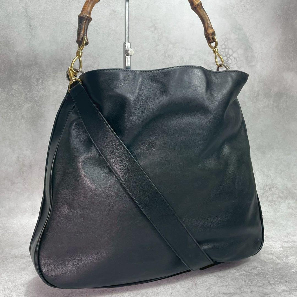 Gucci Shoulder Bag 2-Way Bamboo Black Leather