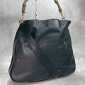 Gucci Shoulder Bag 2-Way Bamboo Black Leather