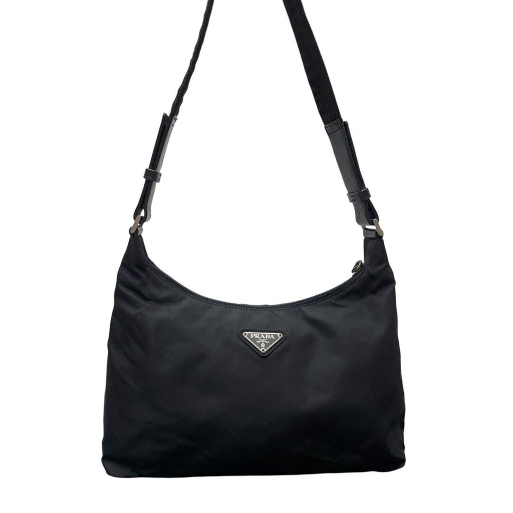 Prada Nylon x leather Shoulder Bag Triangle Plate Logo Black — view 2