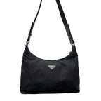 Prada Nylon x leather Shoulder Bag Triangle Plate Logo Black — view 2