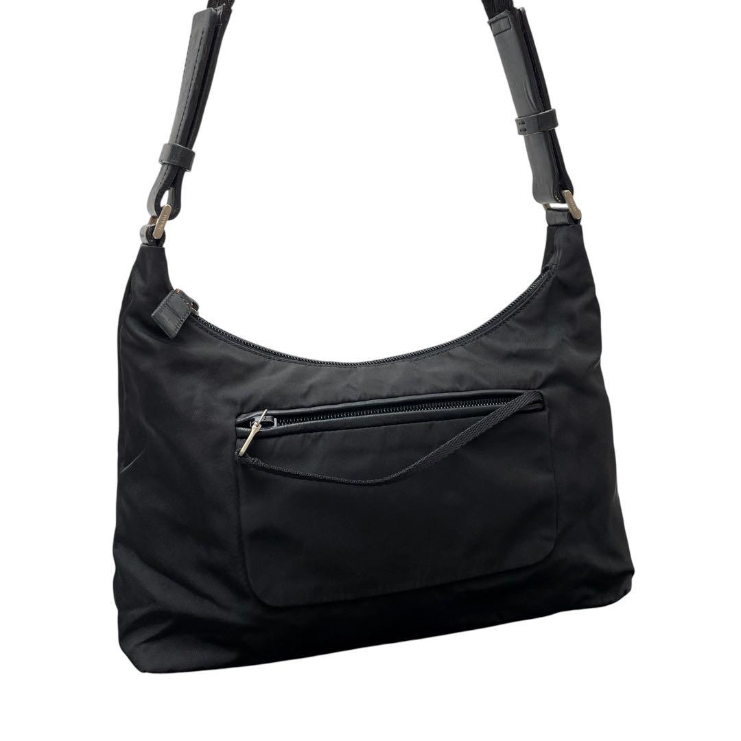 Prada Nylon x leather Shoulder Bag Triangle Plate Logo Black — view 3