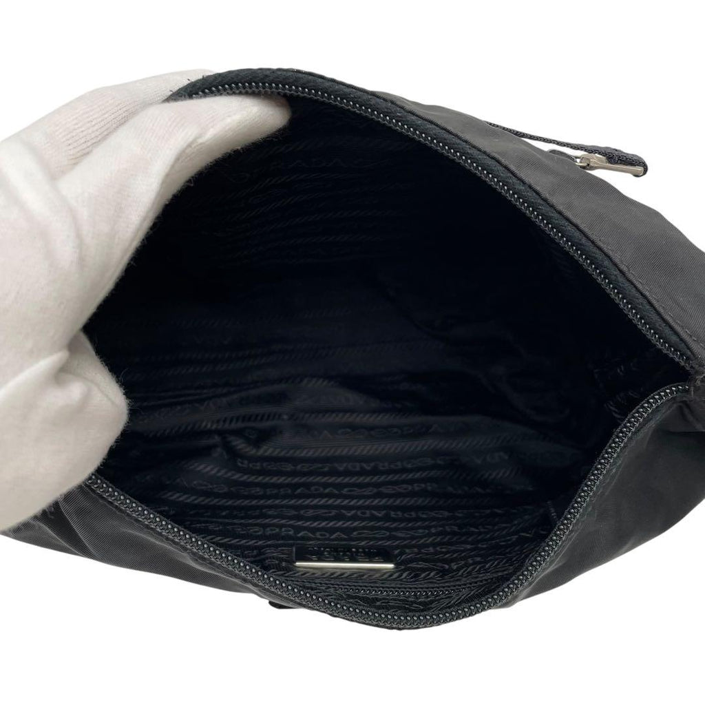 Prada Nylon x leather Shoulder Bag Triangle Plate Logo Black — view 7