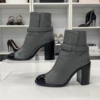 Chanel CC Logo Leather Patent Belt Short Boots Gray — view 2