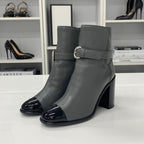 Chanel CC Logo Leather Patent Belt Short Boots Gray — view 3