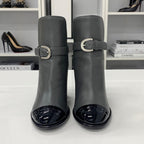 Chanel CC Logo Leather Patent Belt Short Boots Gray — view 4