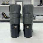 Chanel CC Logo Leather Patent Belt Short Boots Gray — view 6