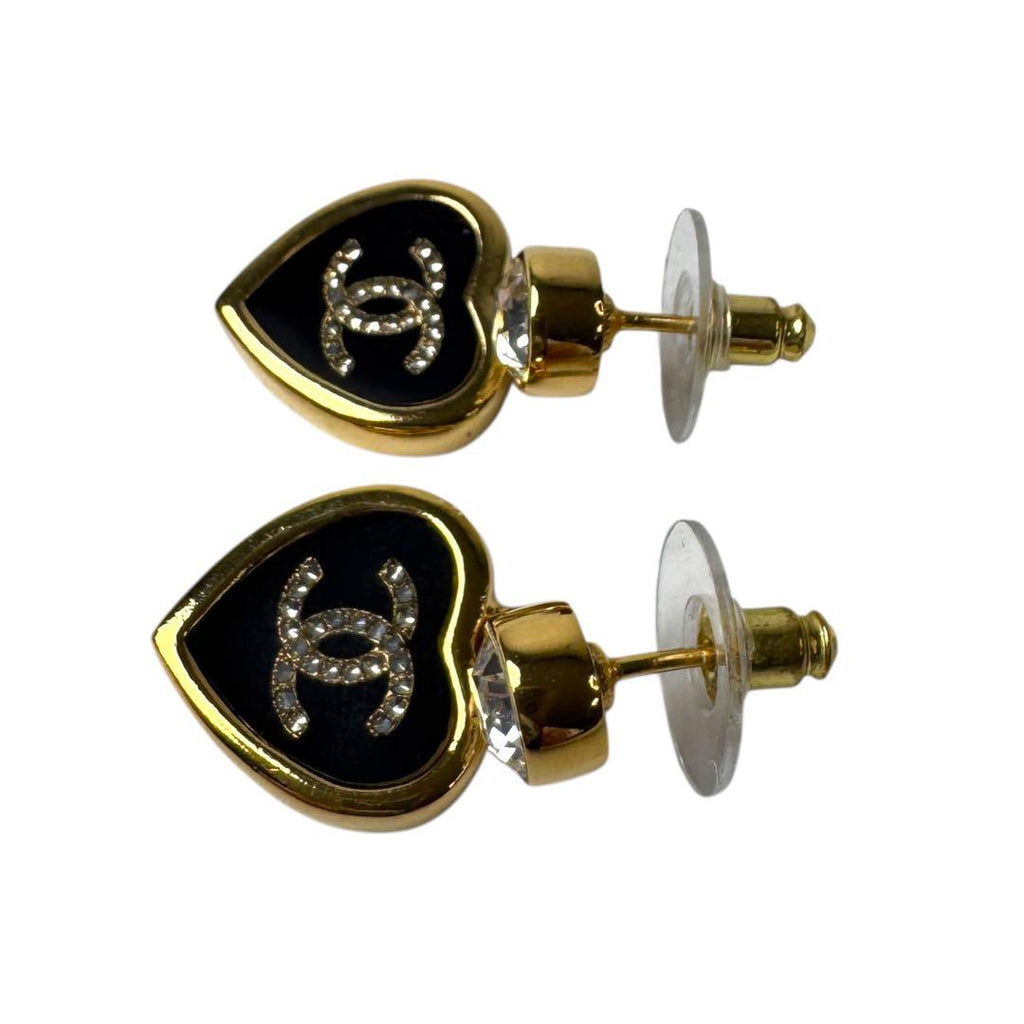 Chanel Earrings CC Logo Heart Black Gold — view 5
