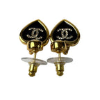 Chanel Earrings CC Logo Heart Black Gold — view 6