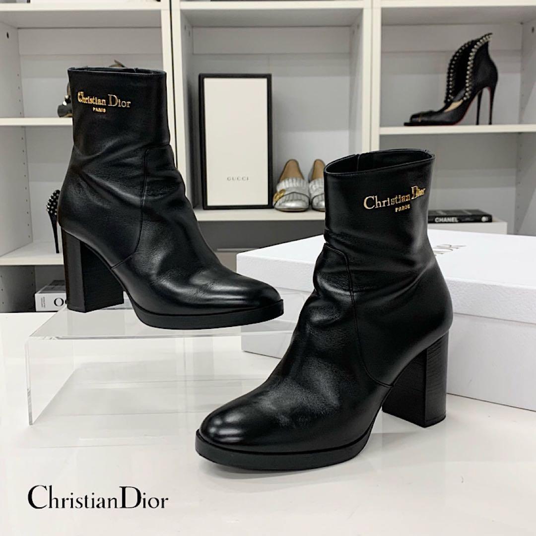 Dior D-town Leather Logo Short Boots Black