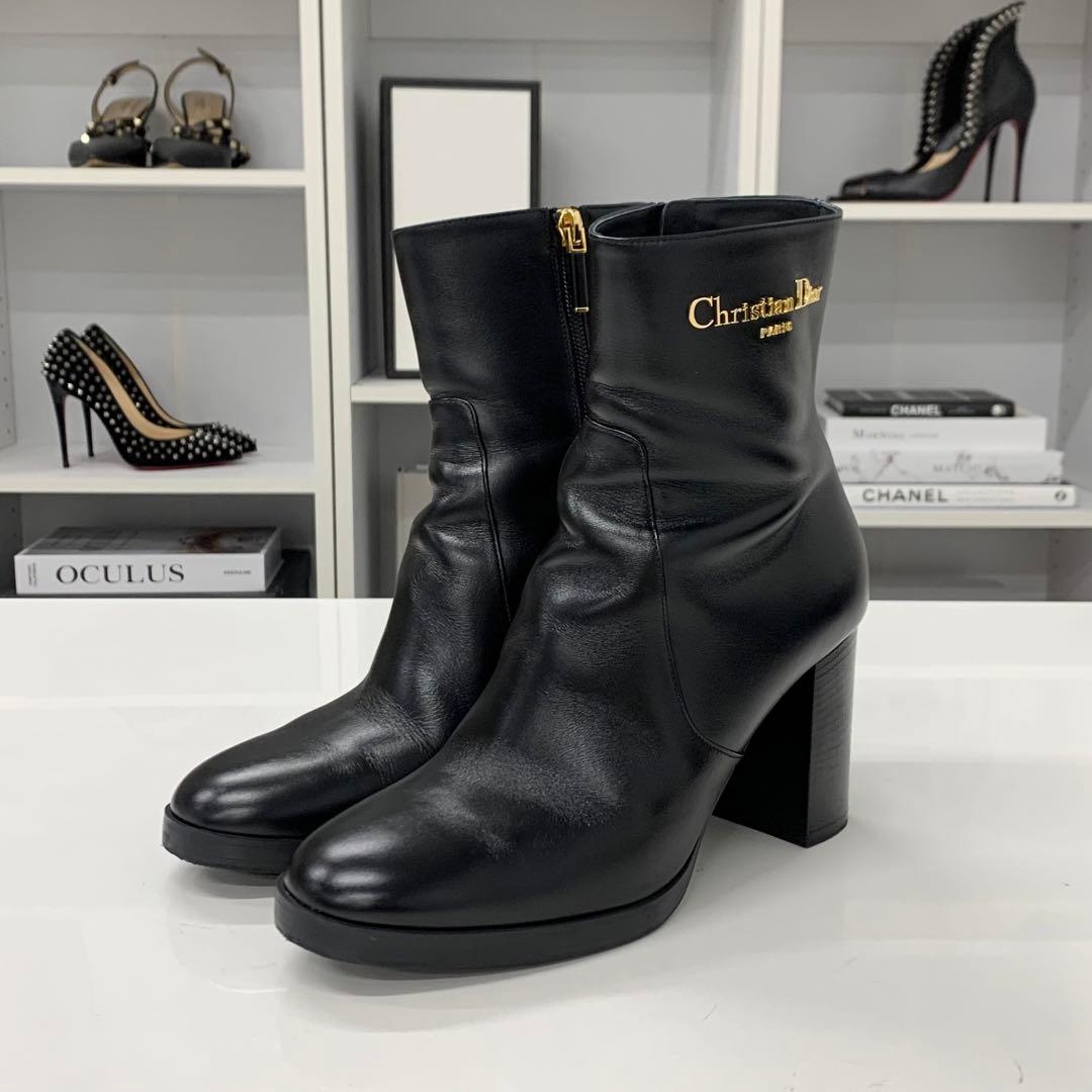 Dior D-town Leather Logo Short Boots Black — view 3