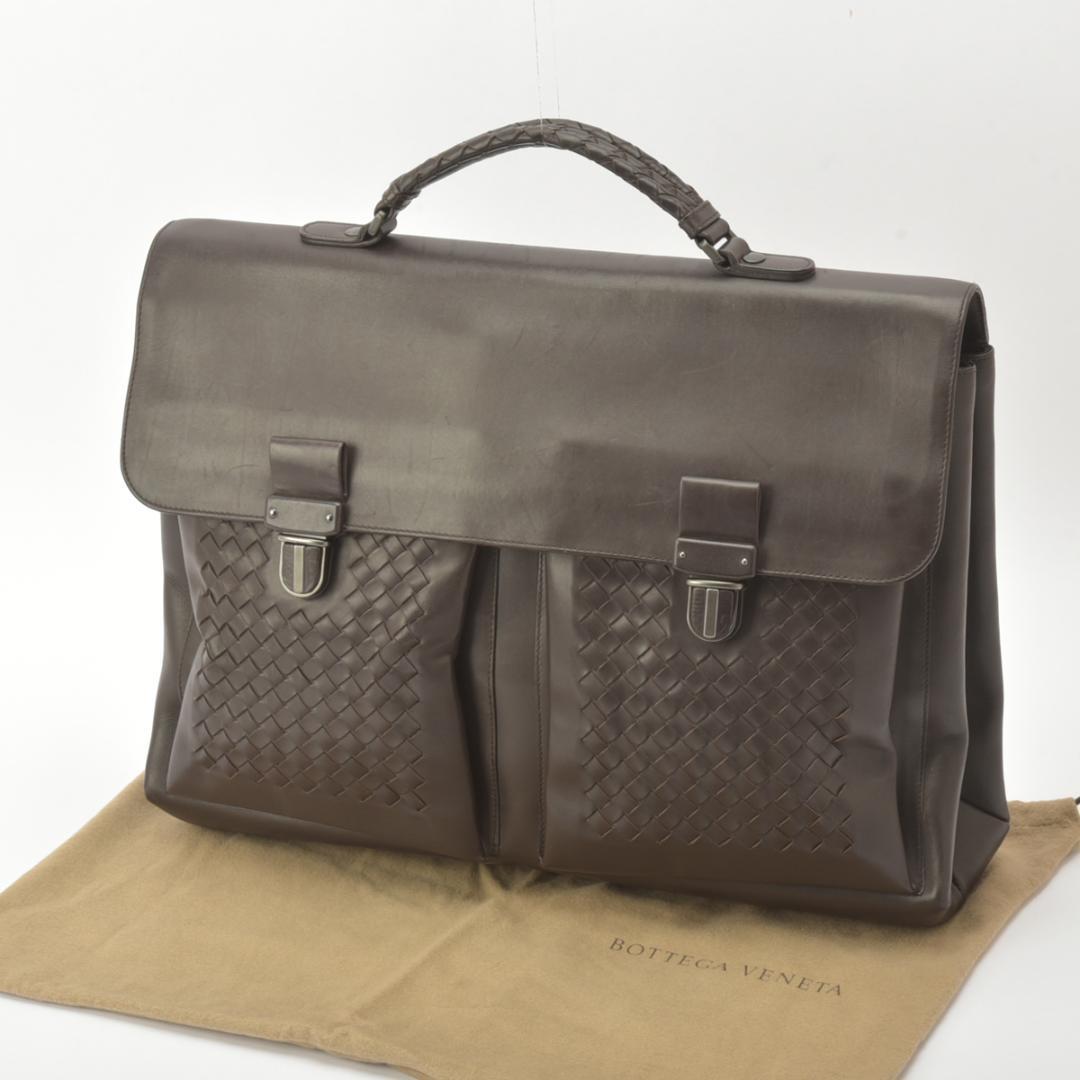 Bottega Veneta Business Bag Intrecciato Leather Dark Brown