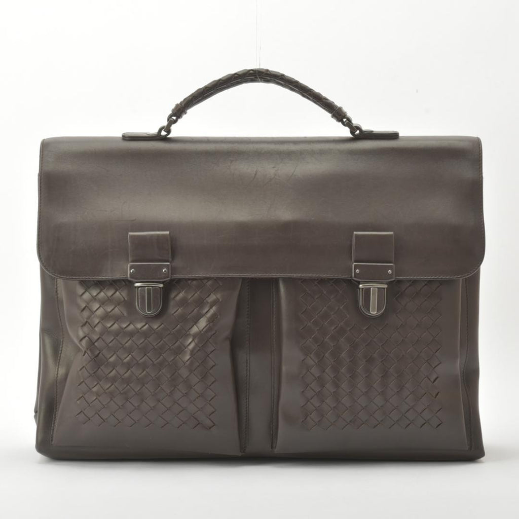 Bottega Veneta Business Bag Intrecciato Leather Dark Brown