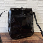 Prada Logo Patent Patent Leather Shoulder Bag Dark Brown
