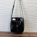 Prada Logo Patent Patent Leather Shoulder Bag Dark Brown
