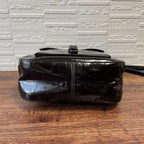 Prada Logo Patent Patent Leather Shoulder Bag Dark Brown